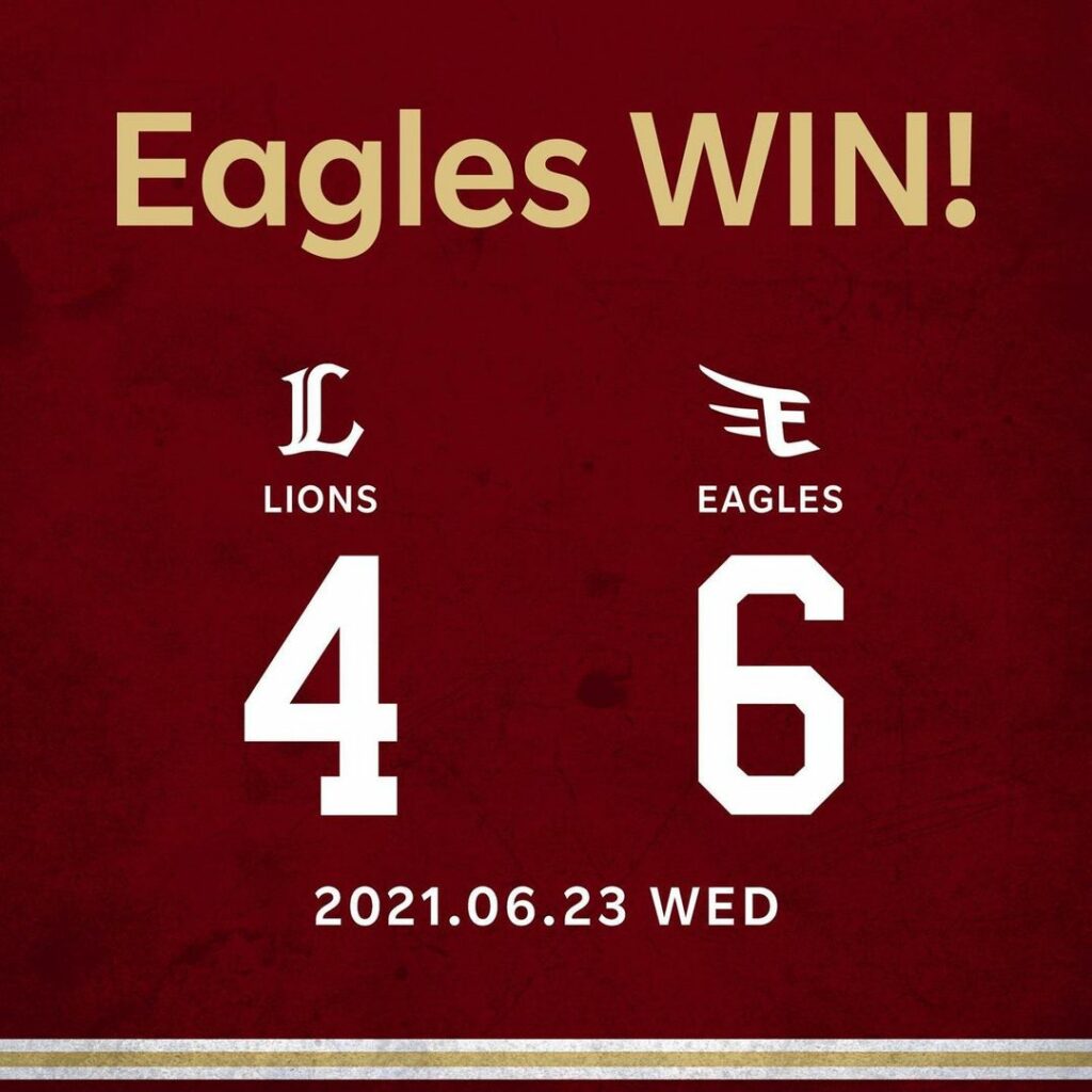 Tohoku-Rakuten-Golden-Eagles: L 4-6 E ようやくイーグルス打線が火を吹いて念願の連敗脱出 岡島選手が7回に逆転2点タイムリースリーベースを 放つなど猛打賞の大活躍でヒーローに 小深田…