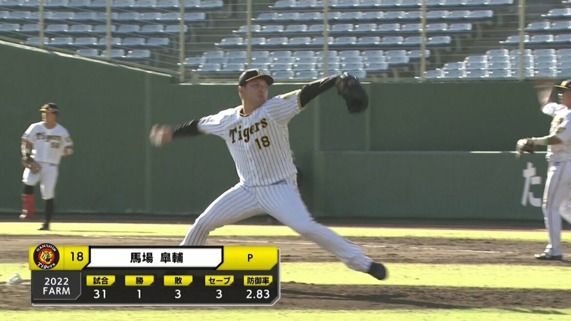 8回表、阪神6番手・馬場皐輔は楽天打線を3者凡退に抑える! -2022年プロ野球ファーム日本選手権-