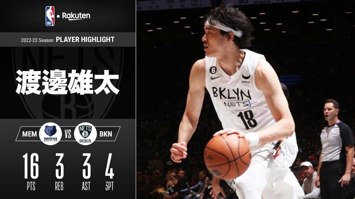 【勝負所で大活躍🔥】第4Qに怒涛の4連続スリー👌 渡邊雄太が古巣グリズリーズ相手に16点!|2022-23シーズン ハイライト(2022/11/21)【NBA Rakuten】