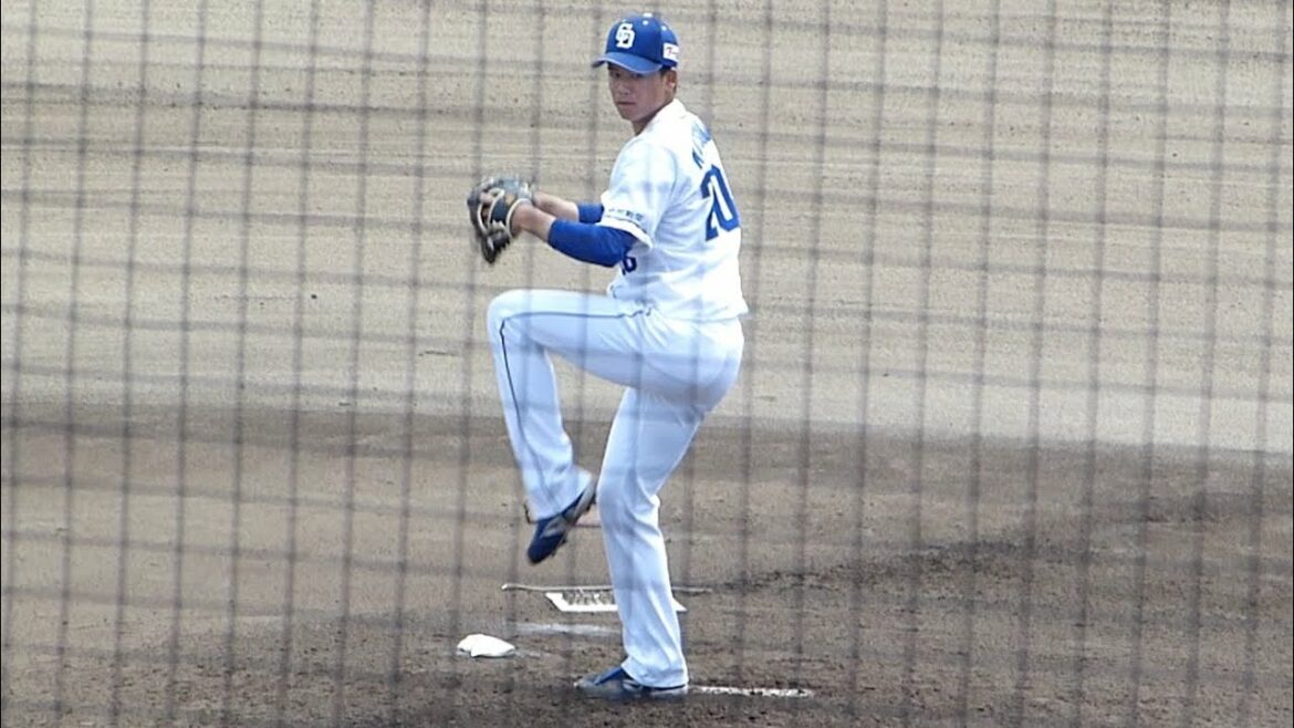 【金の卵】松木平優太投手 投球練習 投球フォーム 2022年 中日ドラゴンズ対広島カープ プロ野球 2軍ファーム戦 ウエスタンリーグ ナゴヤ球場