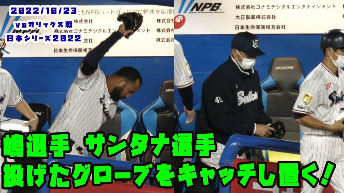 嶋選手 サンタナ選手の投げたグローブをキャッチし優しく置く 2022/10/23 vsオリックス