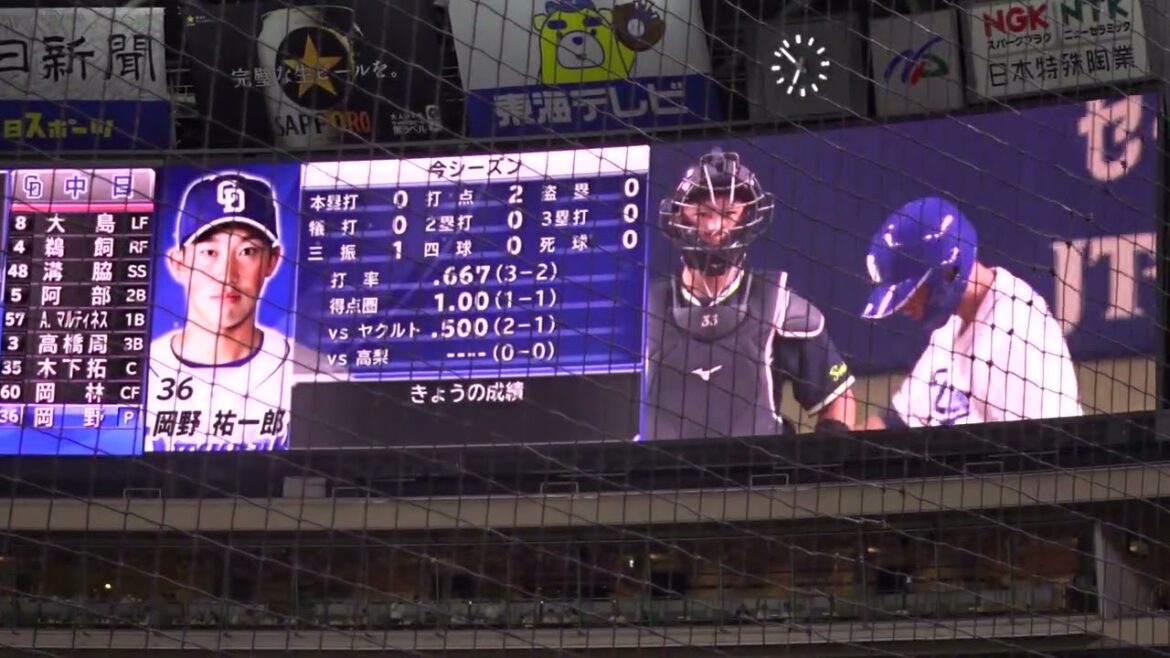 【2022/6/23時点】中日ドラゴンズ 岡野祐一郎投手 第1打席 登場シーン 登場曲 POISON ~言いたい事も言えないこんな世の中は~ 反町隆史