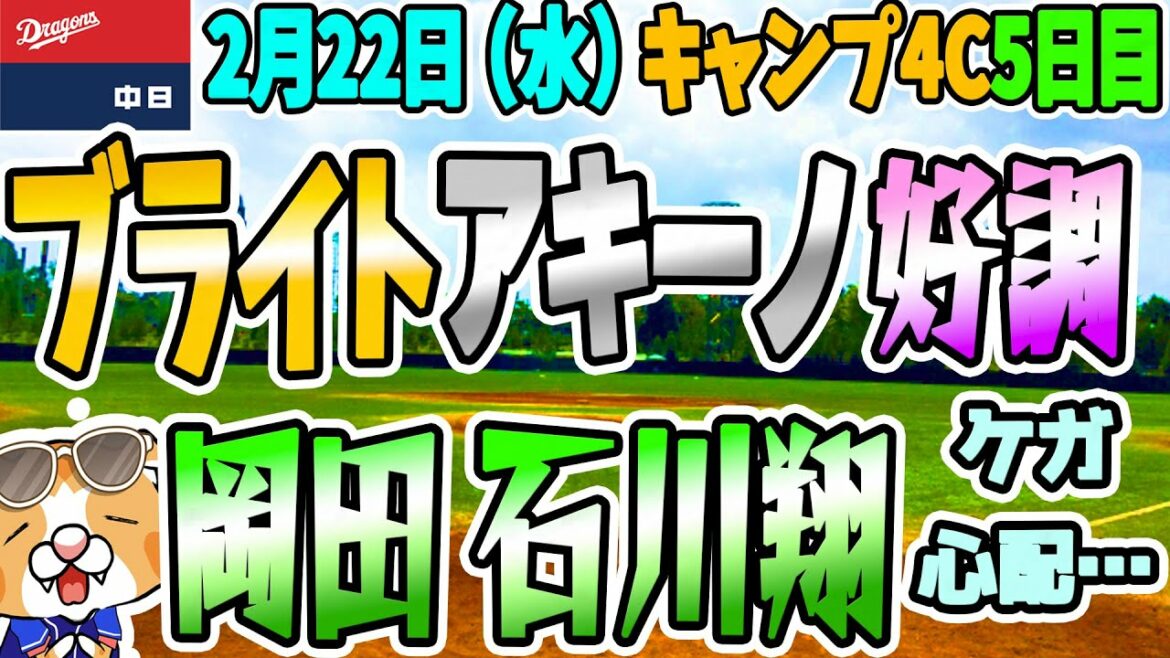 【中日ドラゴンズ 0222】にゃんにゃんにゃんの日にケガ続出、岡田君石川翔君心配、打者ではブライト・アキーノ好調【ライブ】