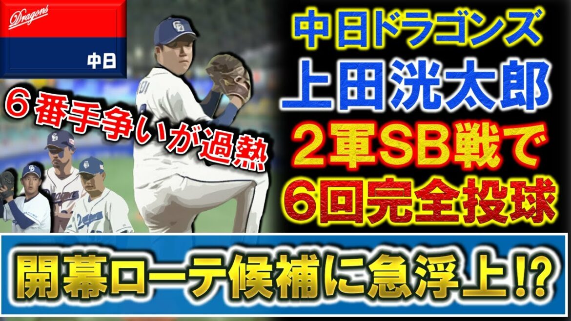 中日『上田洸太朗』が2軍SB戦で6回パーフェクト投球!対外試合3試合で防御率0.69と無双中で開幕ローテ候補に急浮上!?ドラ1『仲地礼亜』や『鈴木博志』&『福谷浩司』ら中堅との6枚目の争いが熾烈に!