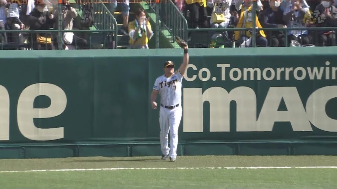 Hanshin-Tigers: 【グッジョブ】ノイジー選手がフェンス際の大飛球をジャンピングキャッチ!【2023/4/8T-S】