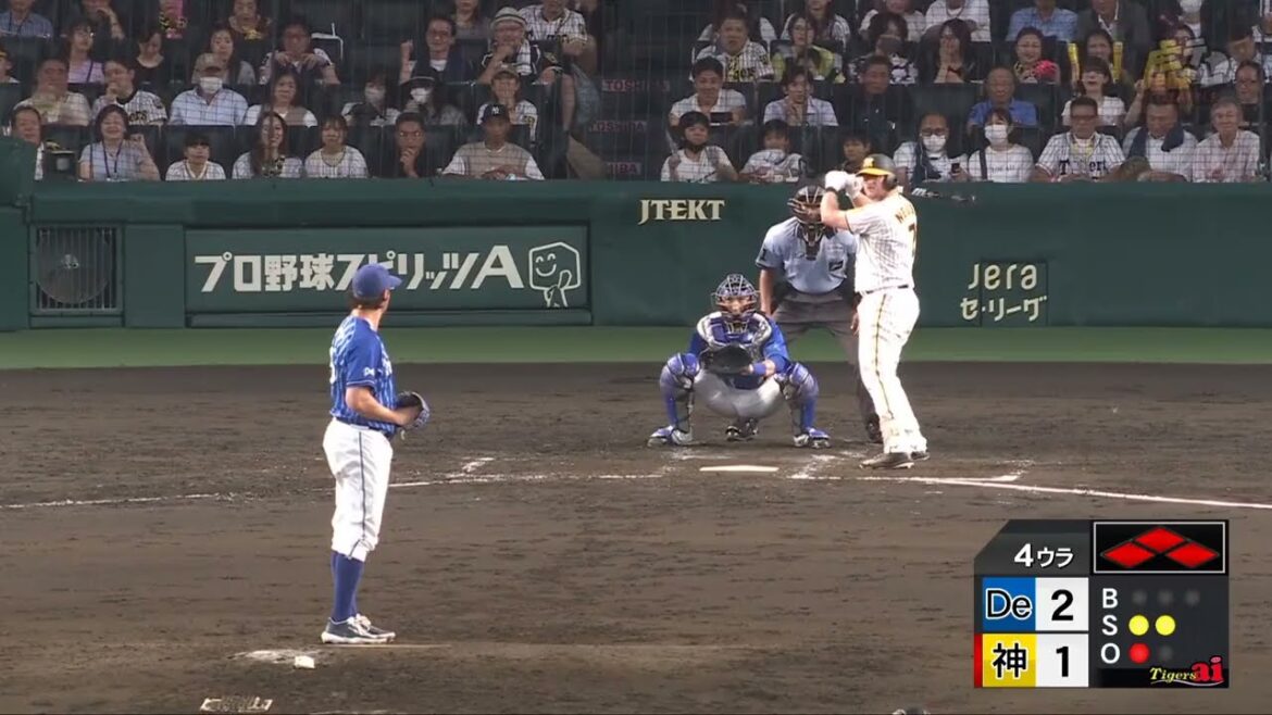 Hanshin-Tigers: 【ピッチャー返し】4回裏、 #ノイジー 選手のセカンド同点タイムリー内野安打!