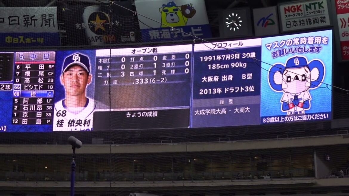 【2022/3/20時点】中日ドラゴンズ 桂依央利選手 第1打席 登場シーン 登場曲 YELLOW YELLOW HAPPY ポケットビスケッツ