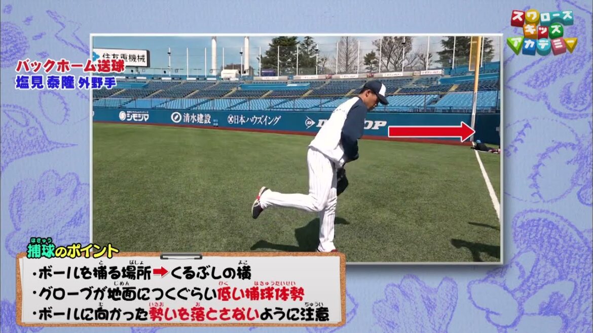 【バックホーム送球】塩見泰隆(しおみ やすたか/外野手)<スワローズキッズアカデミー/2022年4月10日(日)放送>