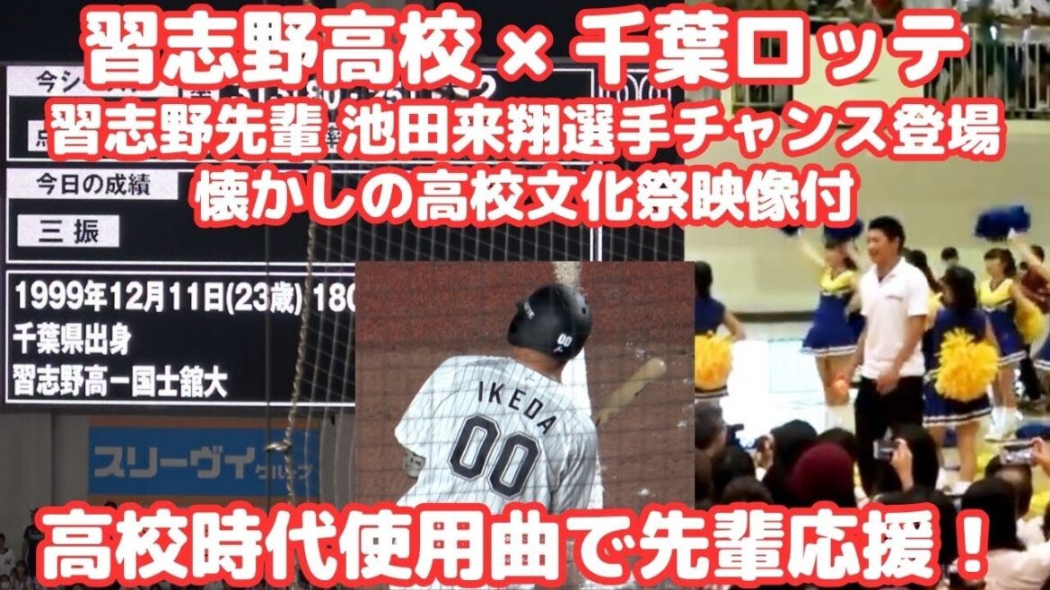 習志野高校×千葉ロッテ チャンスで池田来翔選手(習高出身)登場でマリンスタジアムのヴォルテージ最大 曲は高校時代使用曲「エルクンバンチェロ」~高校最後の文化祭映像付