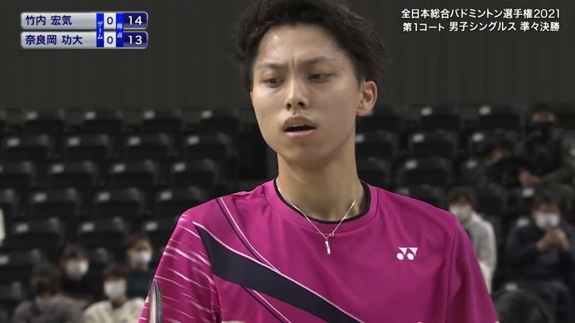 【全日本総合バドミントン選手権2021】竹内 宏気(丸杉)×奈良岡 功大(IMG)男子シングルス準々決勝 ハイライト