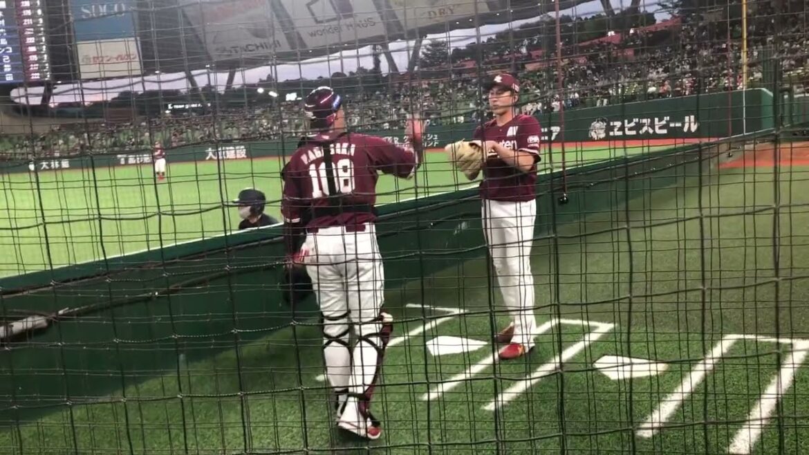 フィールドビュー席超近い!楽天高田投手のブルペン!最後はブルペンキャッチャーとフォームの確認