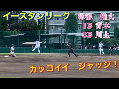 イースタンリーグ 主審 塁審 審判 参考になるポジションニング コール! 育成審判 若き審判の動きに注目! 球審権丈 1B青木 3B川上