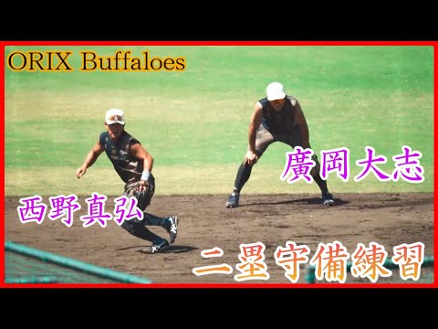 【オリックス】廣岡大志&西野真弘、二人並んで二塁守備練習!