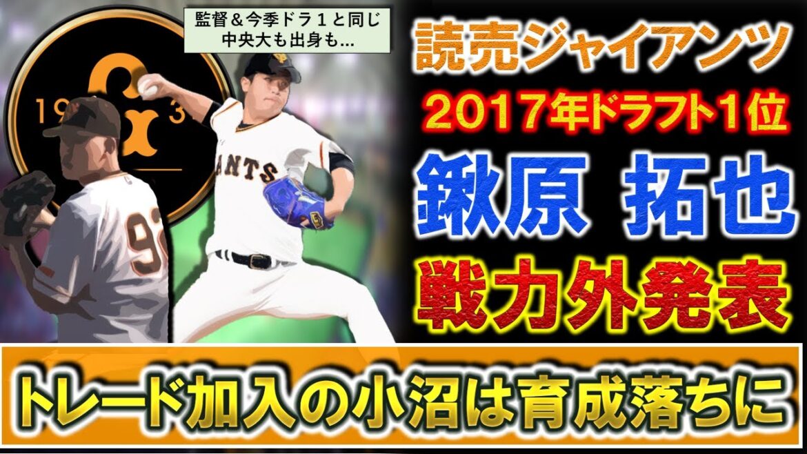 巨人2017年ドラフト1位『鍬原 拓也』の戦力外が発表 同じ中央大出身の『阿部監督』就任&ドラ1で『西舘勇陽』を獲得もリリースに… さらにトレード加入の『小沼健太』は自由契約で育成再契約を打診へ