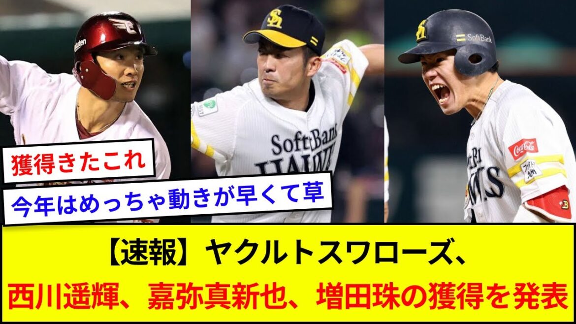 【速報】ヤクルトスワローズ、西川遥輝、嘉弥真新也、増田珠の獲得を発表【5ch反応】