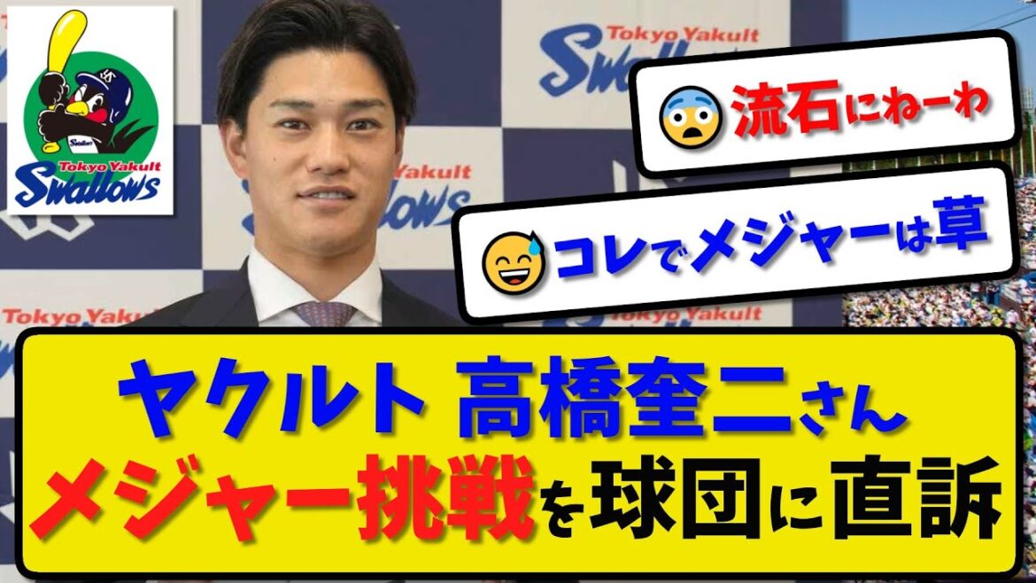 【メジャー挑戦】ヤクルトスワローズ 高橋奎二さんメジャー挑戦を球団に直訴…将来的に結果を残してから挑戦【最新・反応集】プロ野球【なんJ・2ch・5ch】