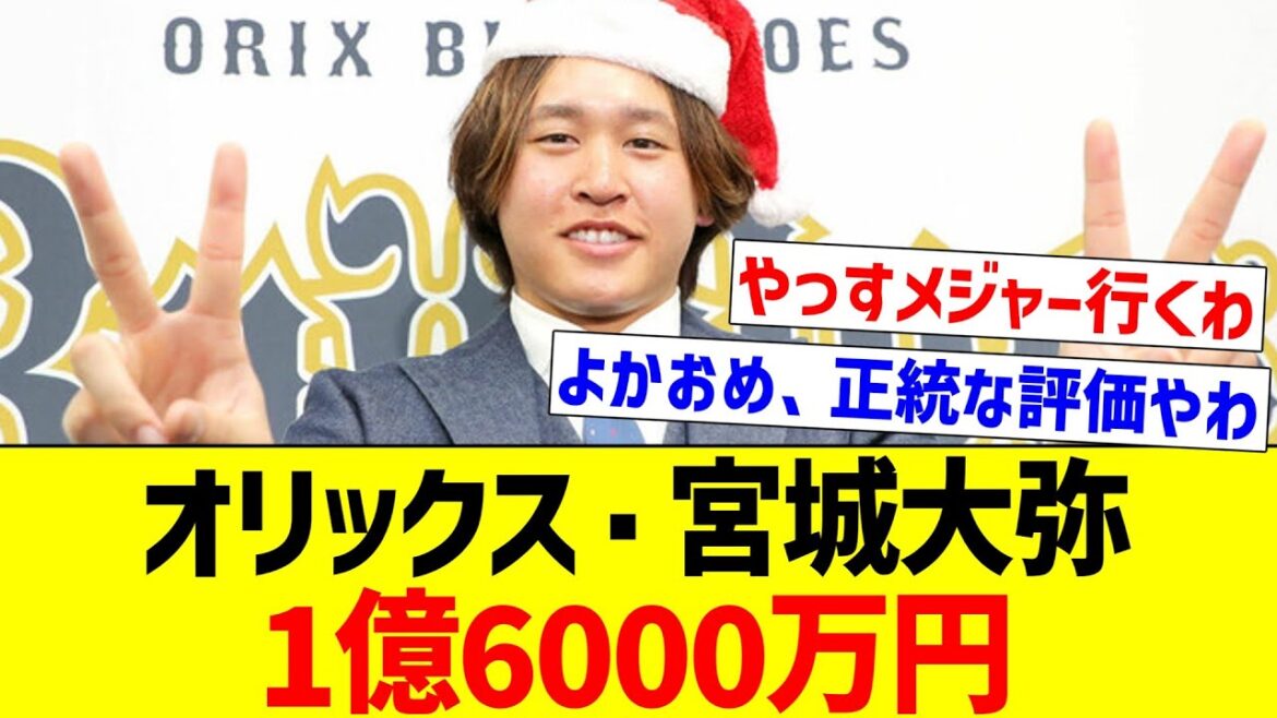【ついに億超え！】オリックス・宮城大弥1億6000万円【なんJ反応】【プロ野球反応集】【2chスレ】【5chスレ】