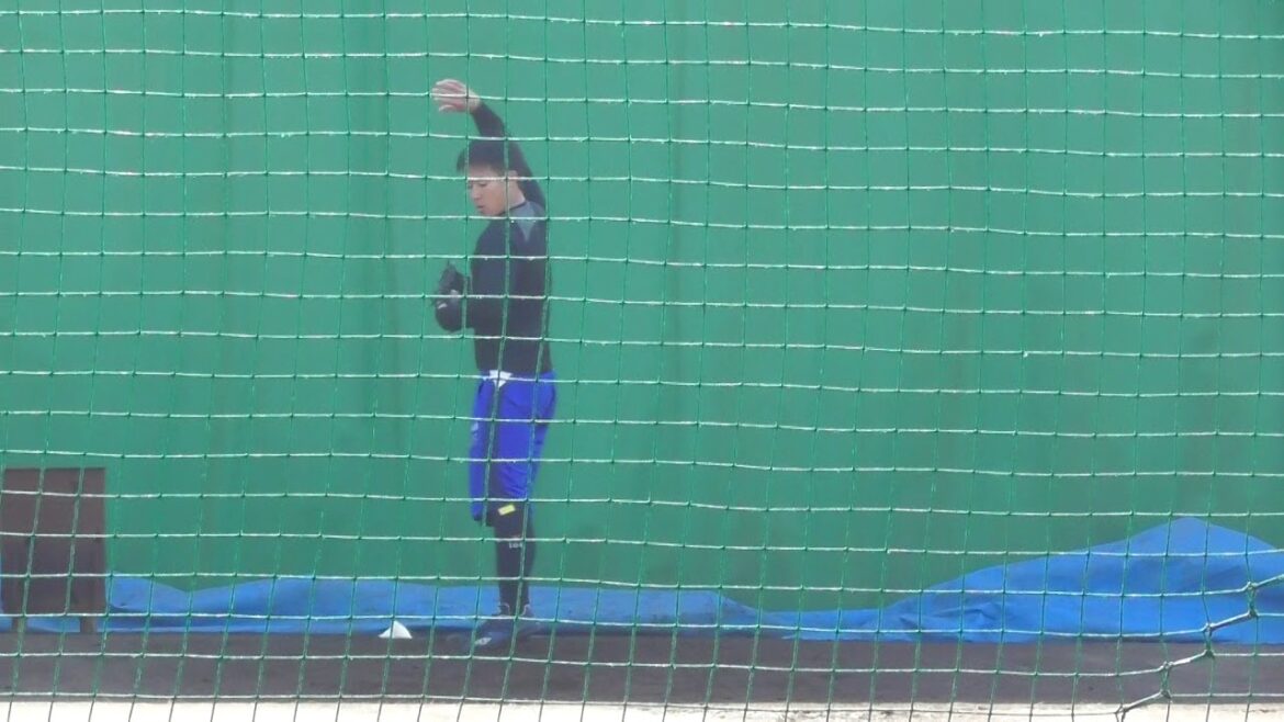 2018年1月　横浜DeNA 自主トレーニング 笠井投手の投球練習 【Yokohama db専用動画 無断複製・転用禁止】