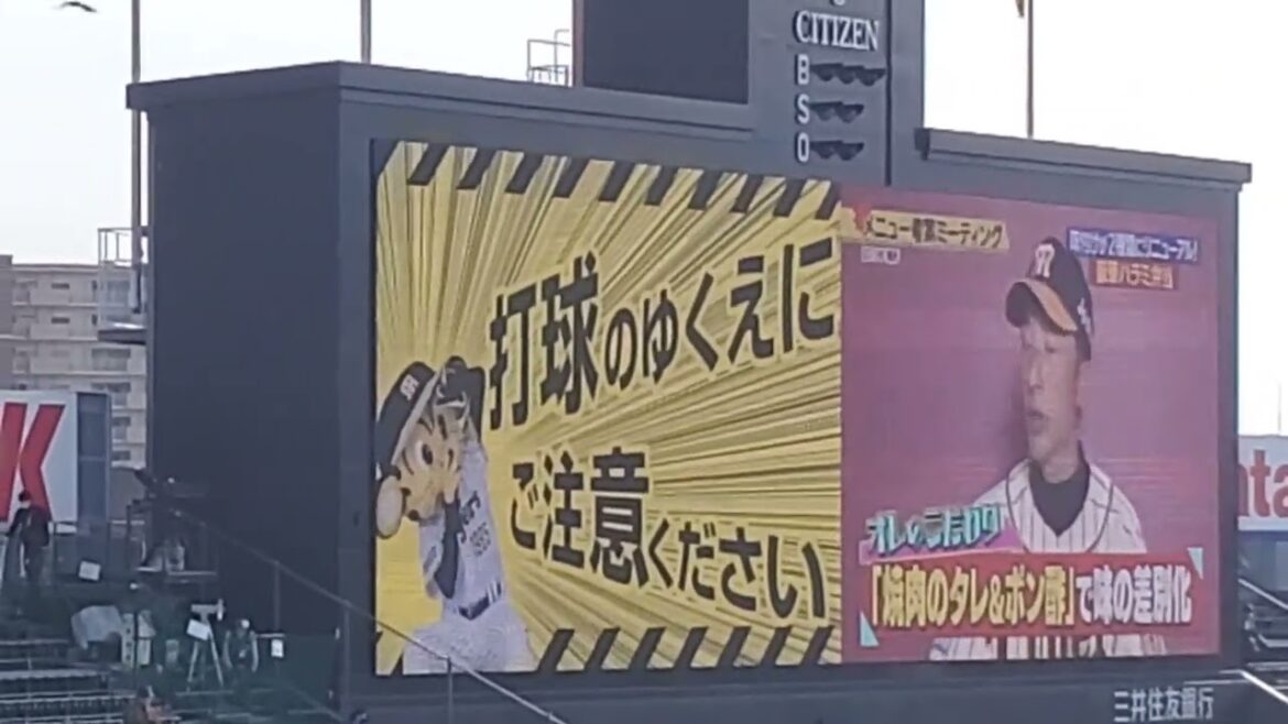 20220405【矢野燿大】阪神ﾀｲｶﾞｰｽ 選手プロデュースグルメの紹介｢矢野監督の豪快ハラミ弁当｣　試合前@阪神甲子園球場･ﾚﾌﾄ外野