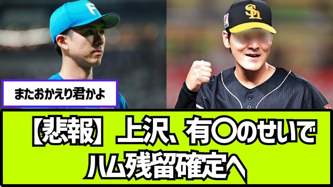 【悲報】上沢さん、有〇先輩のせいで日本ハム残留が確定へ【2ch 5ch なんj プロ野球反応集】