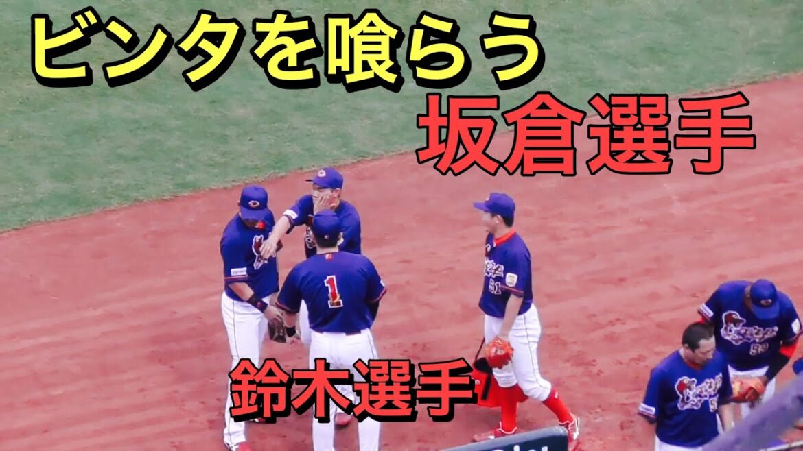 円陣　声出し後に鈴木誠也選手と野間峻祥選手のモメ事に仲裁に入ったら、ビンタを喰らう、坂倉将吾選手