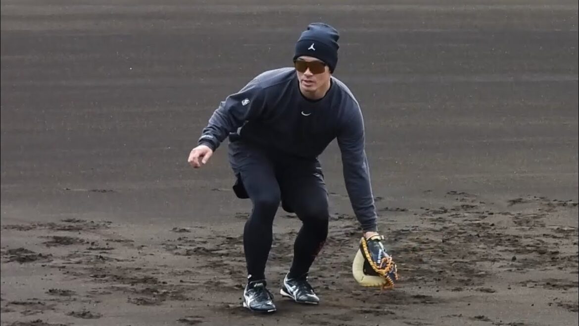 【軽快な動き】坂本誠志郎が鳴尾浜球場で自主トレ。軽めのノックなどで調整 2024.1.15