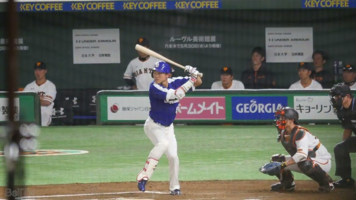 中日ドラゴンズ 大島洋平 バッティングフォーム&バッティング（2018.5.13 上手く打ってライト前へヒット）