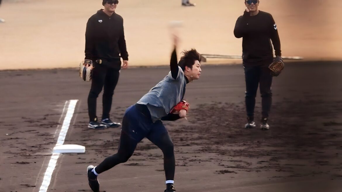 【一人だけスピード違反】内野ノックでとんでもない豪速球を連発する才木浩人。一緒にノックを受けていた前川・榮枝らも思わず声が出てしまう【自主トレ】2024.1.23