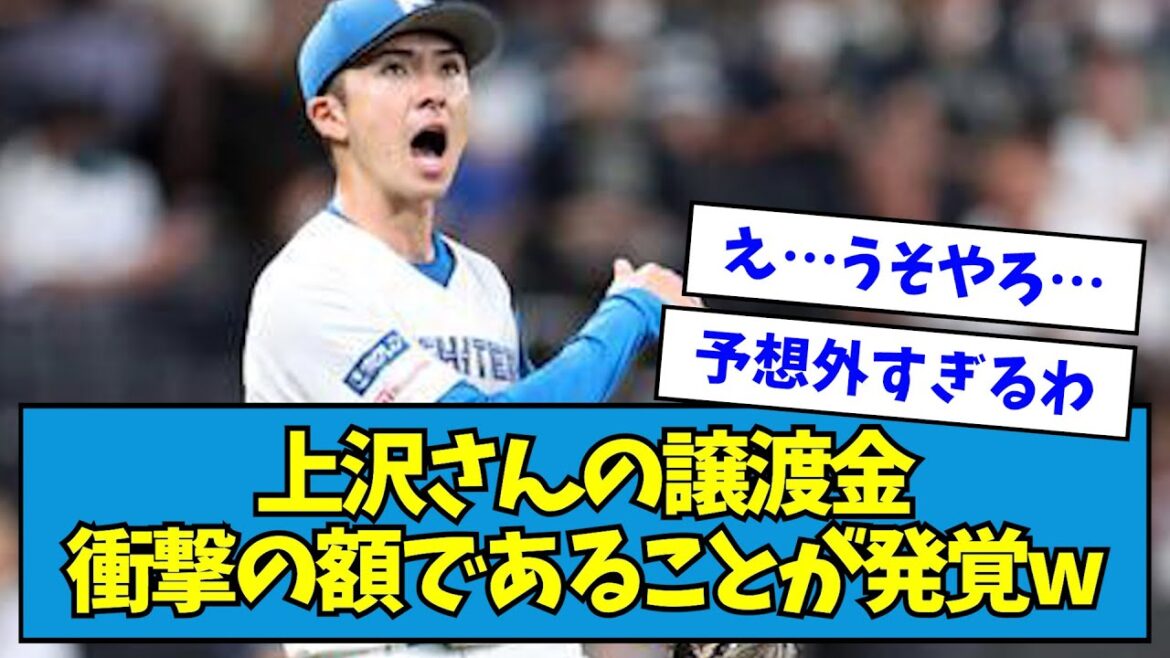 【衝撃】日ハム・上沢直之さんの譲渡金、衝撃の額であることが発覚wwwww【なんJ反応】