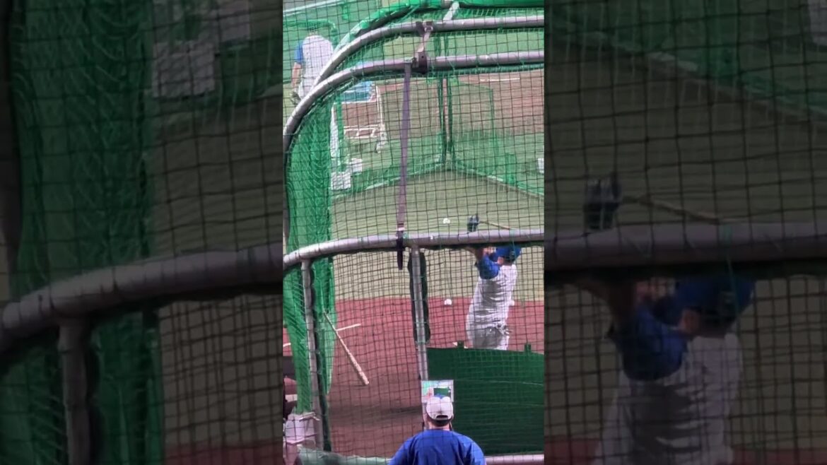 柵ごえ連発の福田永将の打撃練習