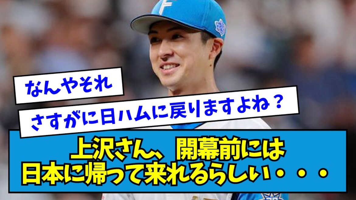 【判明】日ハム・上沢さん、開幕前には日本に帰って来れるらしい・・・【なんJ反応】 【判明】日ハム・上沢さん、開幕前には日本に帰って来れるらしい・・・【なんJ反応】