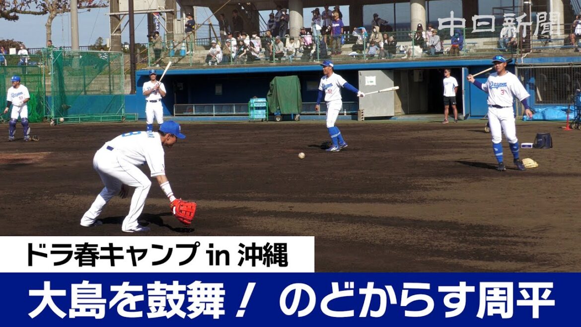 【ドラ春キャンプ in 沖縄】掛け声威勢よく 高橋周平選手と大島洋平選手がペアで練習