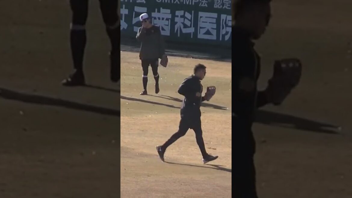 育成合同自主トレ外野でノックをうけるウレーニャ〜ジャイアンツ球場2024年1月14日