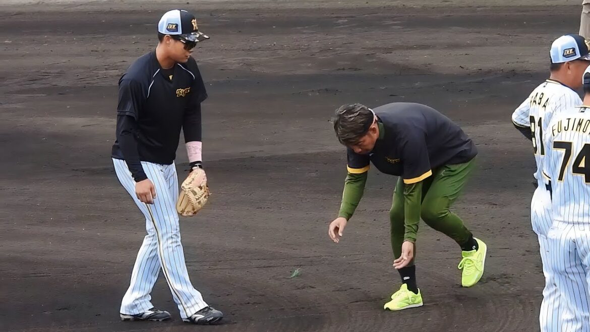 【名手の極意伝授】木浪聖也、鳥谷臨時コーチから二塁送球時の足の使い方について徹底指導を受ける。指導後もその場で補習授業【阪神春季キャンプ】2024.2.8