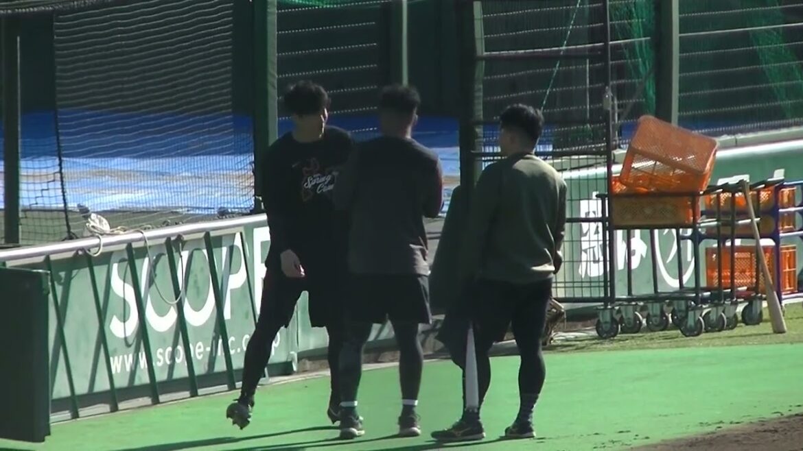 【巨人 二軍三軍 合同自主トレ】浅野翔吾と吉村優聖歩 戯れるところに岡本大翔〜ジャイアンツ球場 読売ジャイアンツ選手自主トレ2024年1月29日