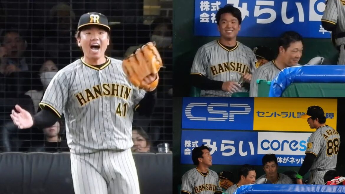 【まだまだ余力十分？】村上頌樹、8回112球を投じるもベンチで爽やかな笑顔を見せる2023.5.30 西武vs阪神