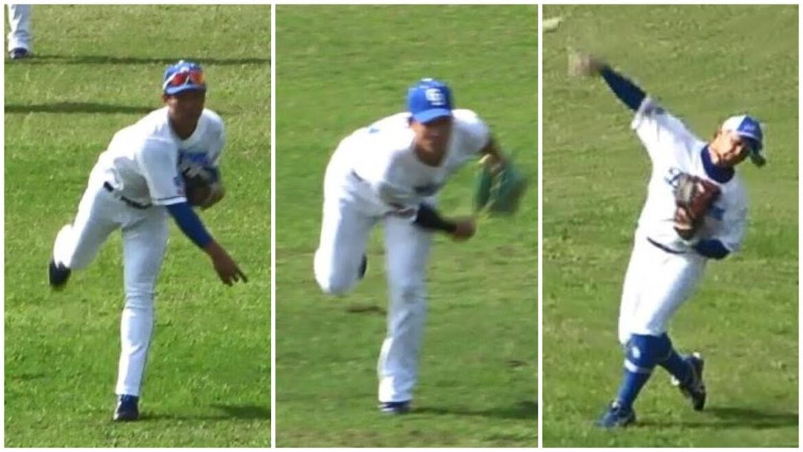 後藤駿太のレーザービームにどよめく観客！中日読谷組の強肩トリオ 濱・後藤・加藤翔平がシートノックで強肩を披露！（2024年2月6日）