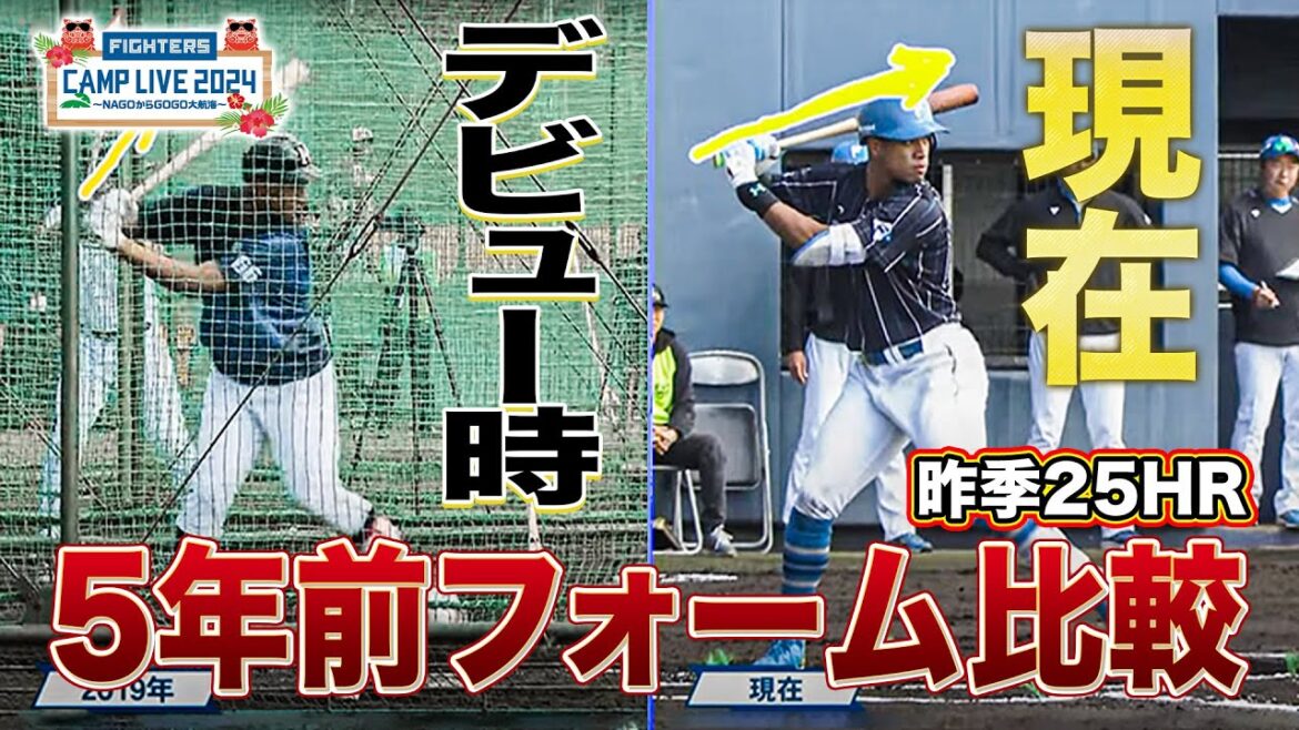 万波中正 5年前の打撃フォームと比較!昨季25HRと大躍進の秘訣をフォームから解説<2/16ファイターズ春季キャンプ2024> 万波中正 5年前の打撃フォームと比較!昨季25HRと大躍進の秘訣をフォームから解説<2/16ファイターズ春季キャンプ2024>