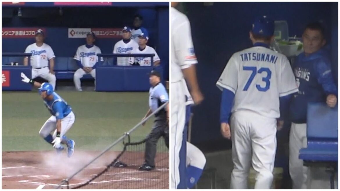 立浪監督キレてゴミ箱を蹴る。一塁走者がわざと挟まれている間に、まんまと勝ち越し点を奪われた瞬間の中日ベンチ（2023年6月16日）