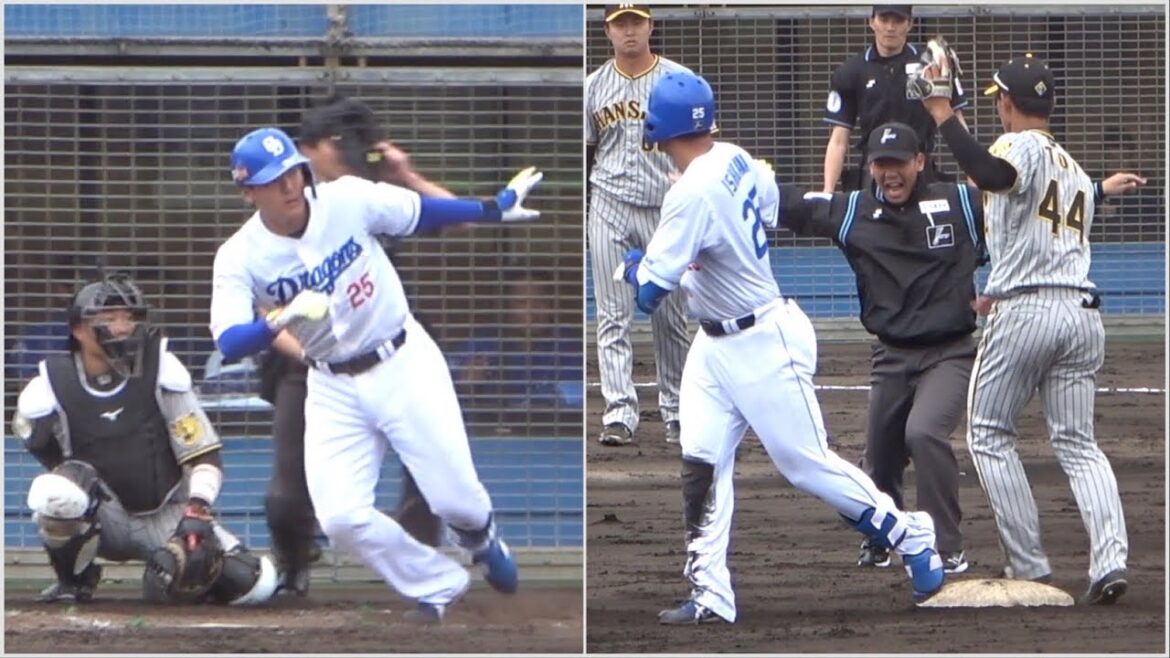 石川昂弥が痛烈な打球のツーベース！全力疾走で2塁セーフ！ (2024/02/16)