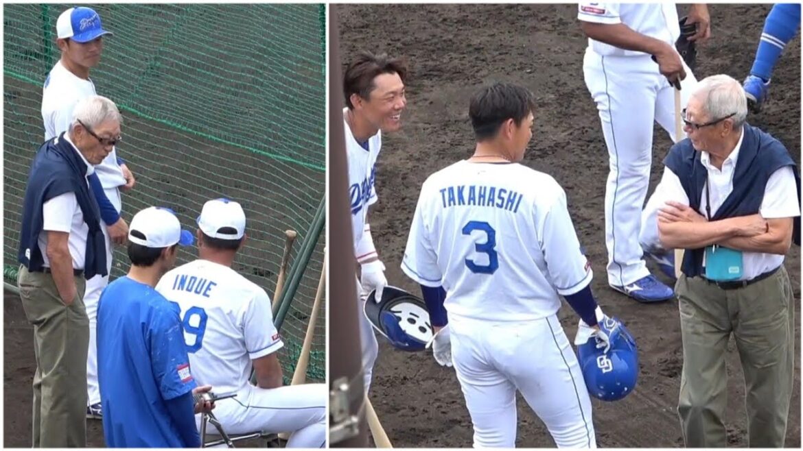 読谷、ケース打撃の途中で権藤博さん現る！高橋周平に打撃指導する場面も（2024年2月17日）