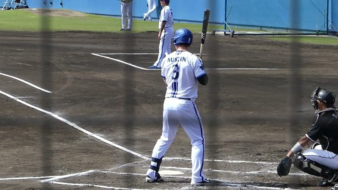 2024年2月 春季キャンプ練習試合 横浜DeNAー千葉ロッテ オースティン選手の第１打席