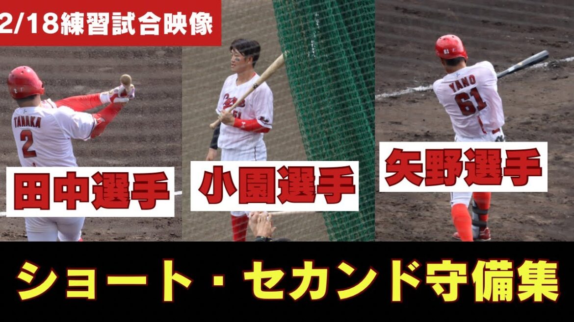 【カープ】田中選手・小園選手・矢野選手の守備比較！ショート・セカンド守備まとめ！ベストな配置は？@2月18日練習試合阪神戦【広島東洋カープ】