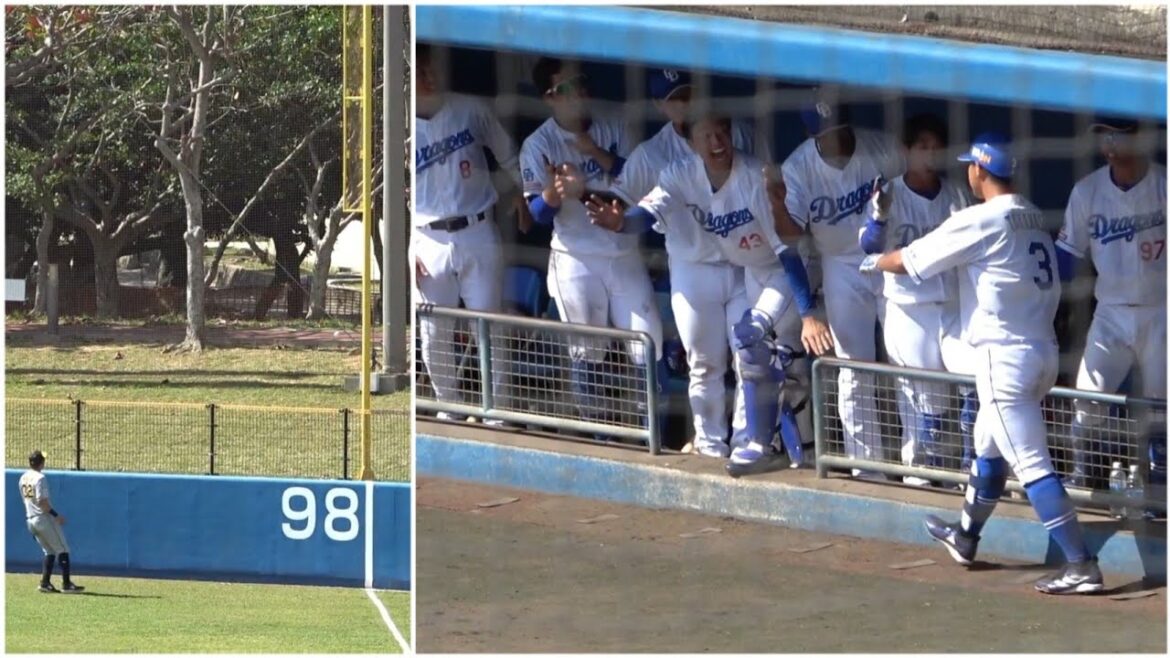 読谷阪神戦、高橋周平がライトポール際に飛び込むホームラン！（2024年2月22日）