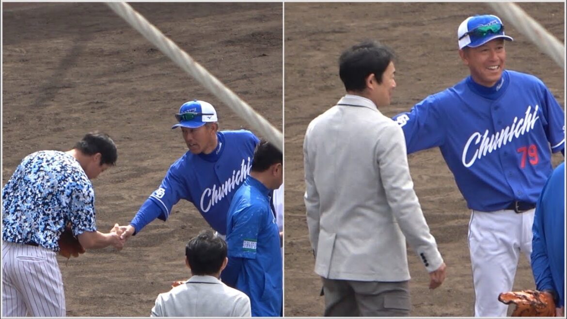 山田哲人に挨拶され、ジャイアンツで共にプレーもした仁志さんと話し込む大西コーチ (2024/02/18)