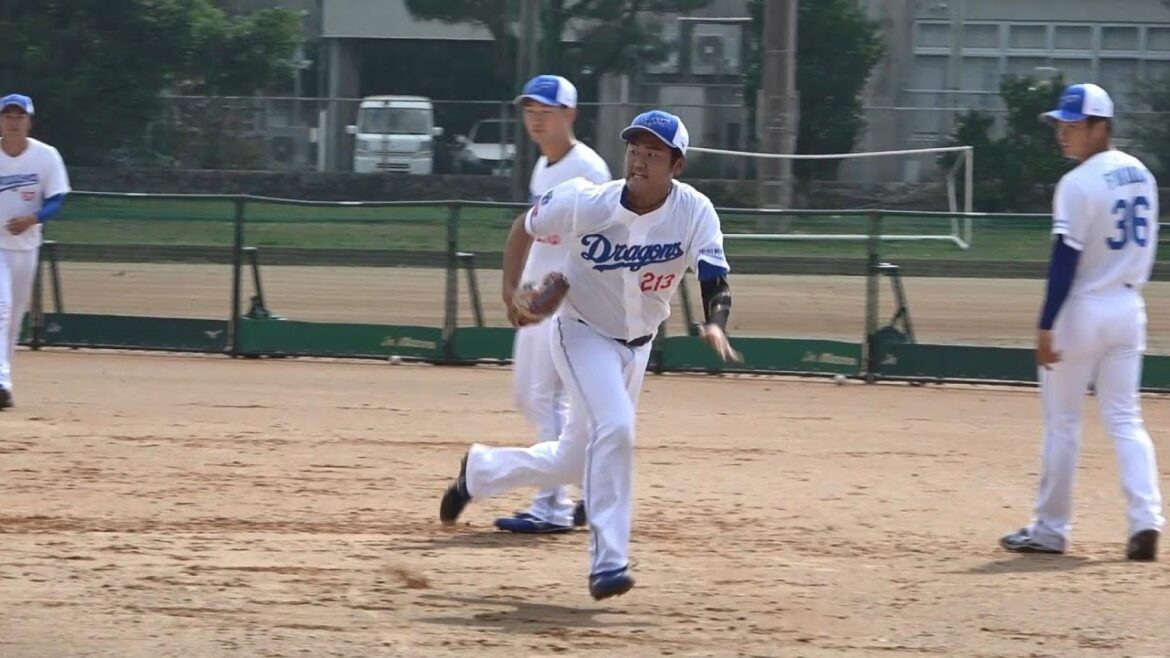 育成再契約・森山暁生の元気な声が響き渡る！井上監督直々のノックを受ける上田、森山、ルーキー福田幸之介・菊田翔友（2024年2月12日）