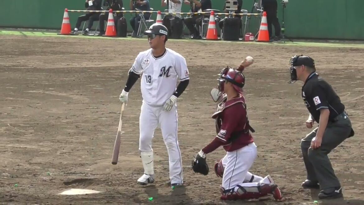 2024年2月 春季キャンプ練習試合 千葉ロッテー東北楽天 平沢 大河 選手の第1打席