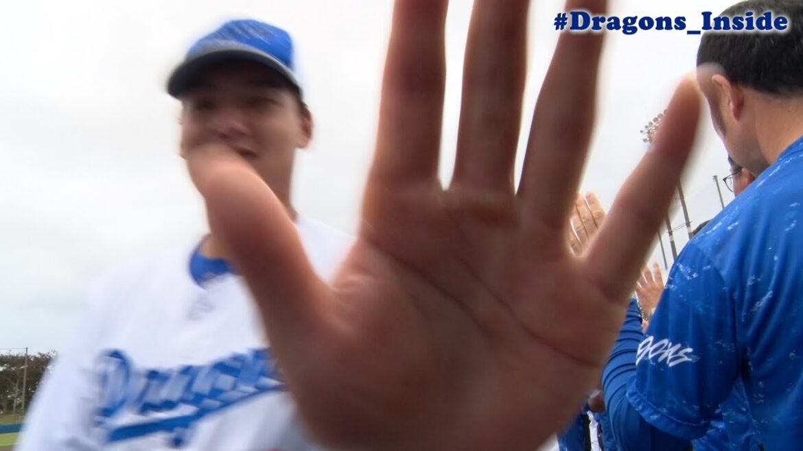 読谷キャンプ打ち上げ！ #石川昂弥 選手の手締め＆ハイタッチ疑似体験📹 #Dragons_Inside