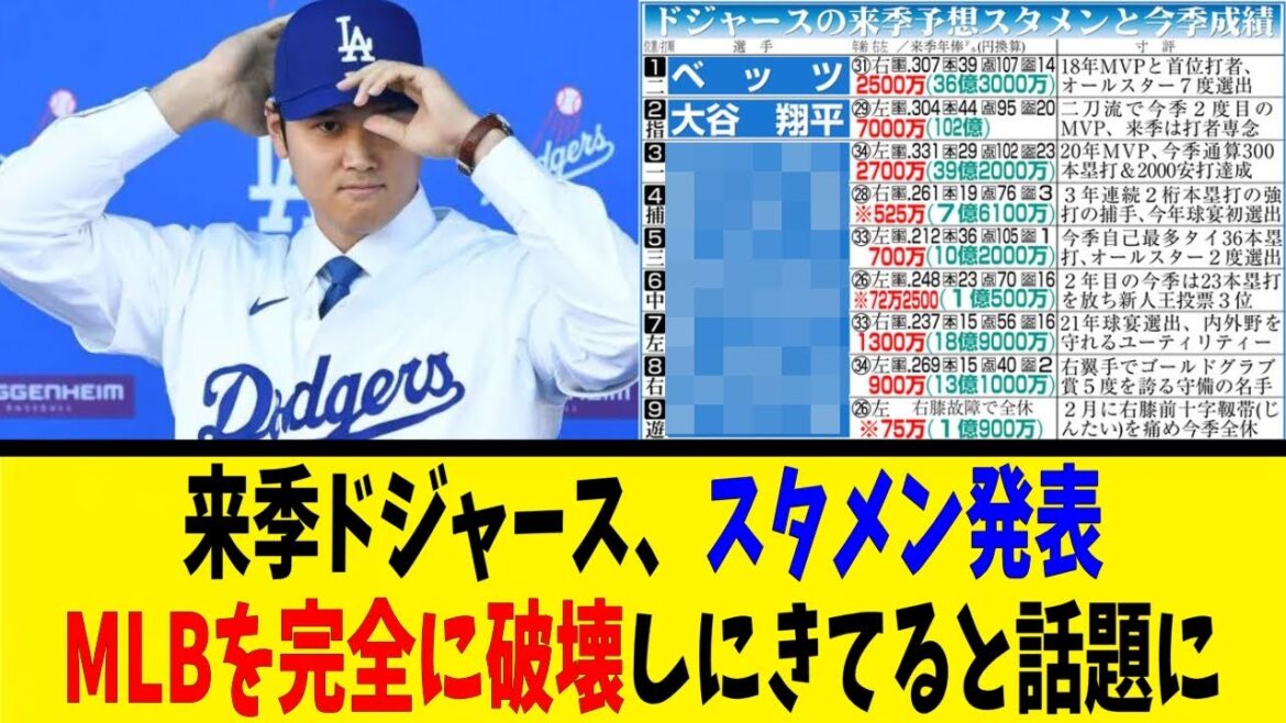 来季ドジャース、スタメン発表MLBを完全に破壊しにきてると話題に【反応集】【野球反応集】【なんJ なんG野球反応】【2ch 5ch】