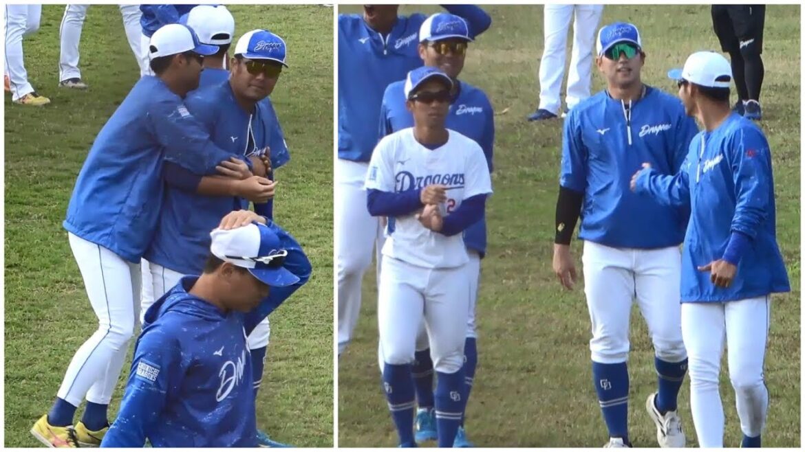 キノタクに抱きつく龍空。読谷で木下拓哉と宇佐見に会えてうれしそう（2024年2月18日）